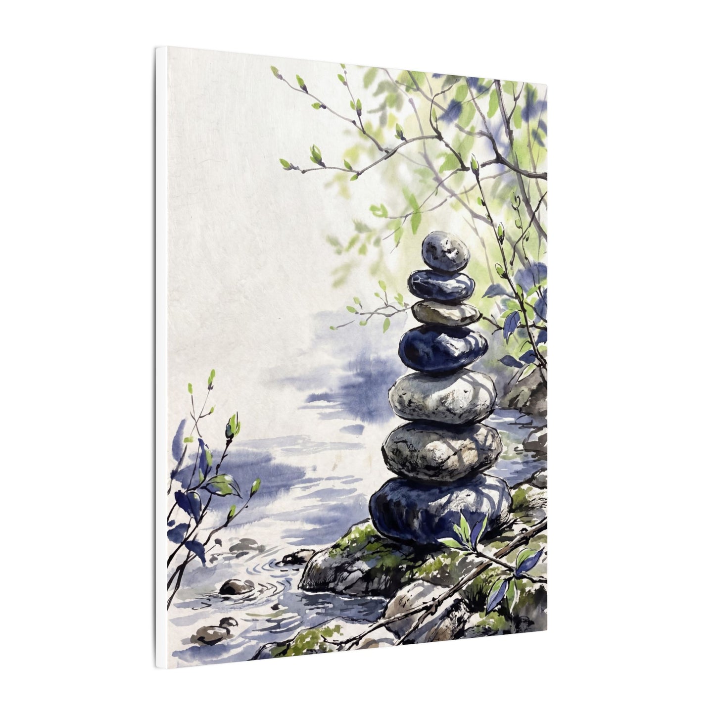 River Stones Sumi E Canvas Art | Serene Zen Art