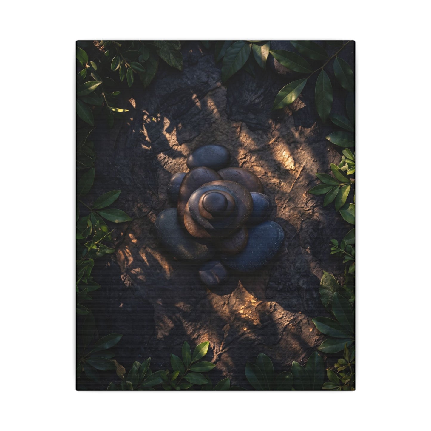 Ma River Stones Canvas Art - Dark Japandi Dark Texture