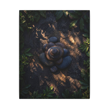 Ma River Stones Canvas Art - Dark Japandi Dark Texture