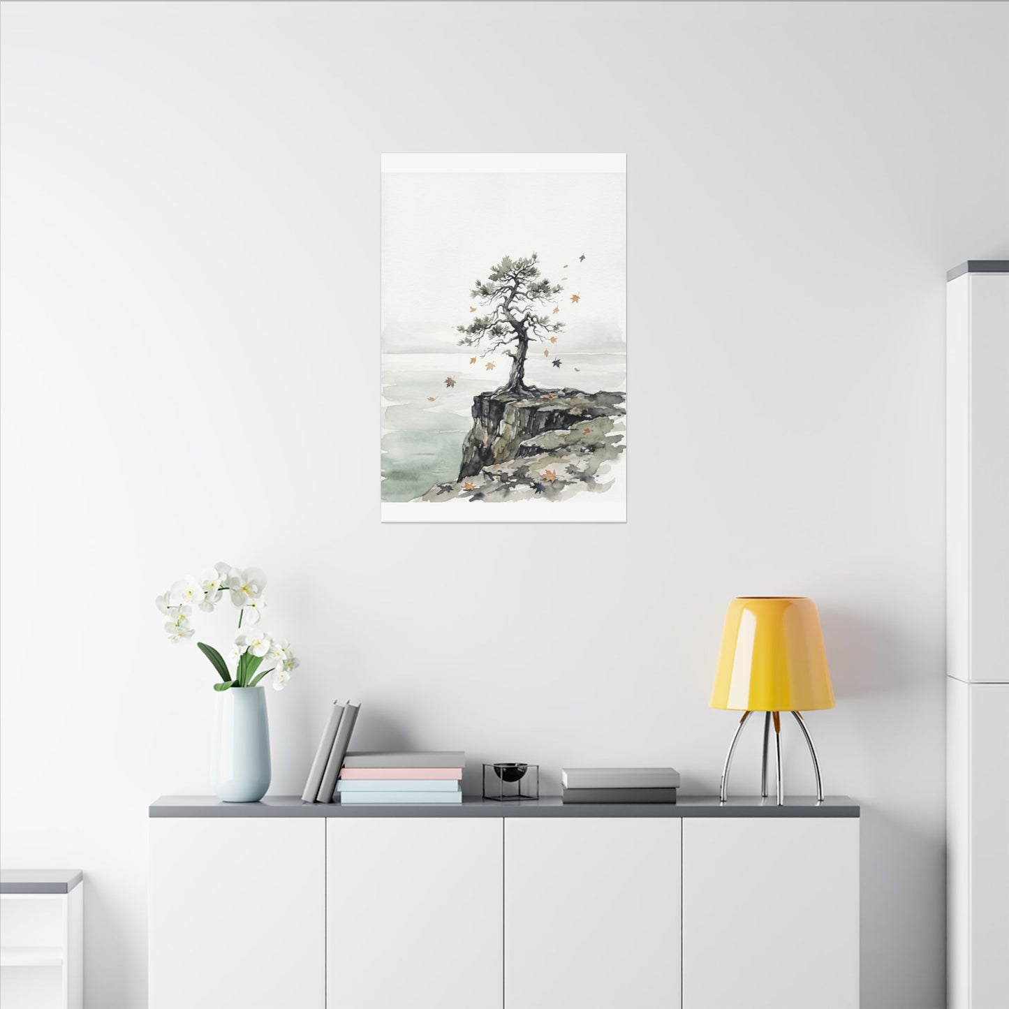 Japandi Pine Tree in Overcast | Watercolor Canvas Art
