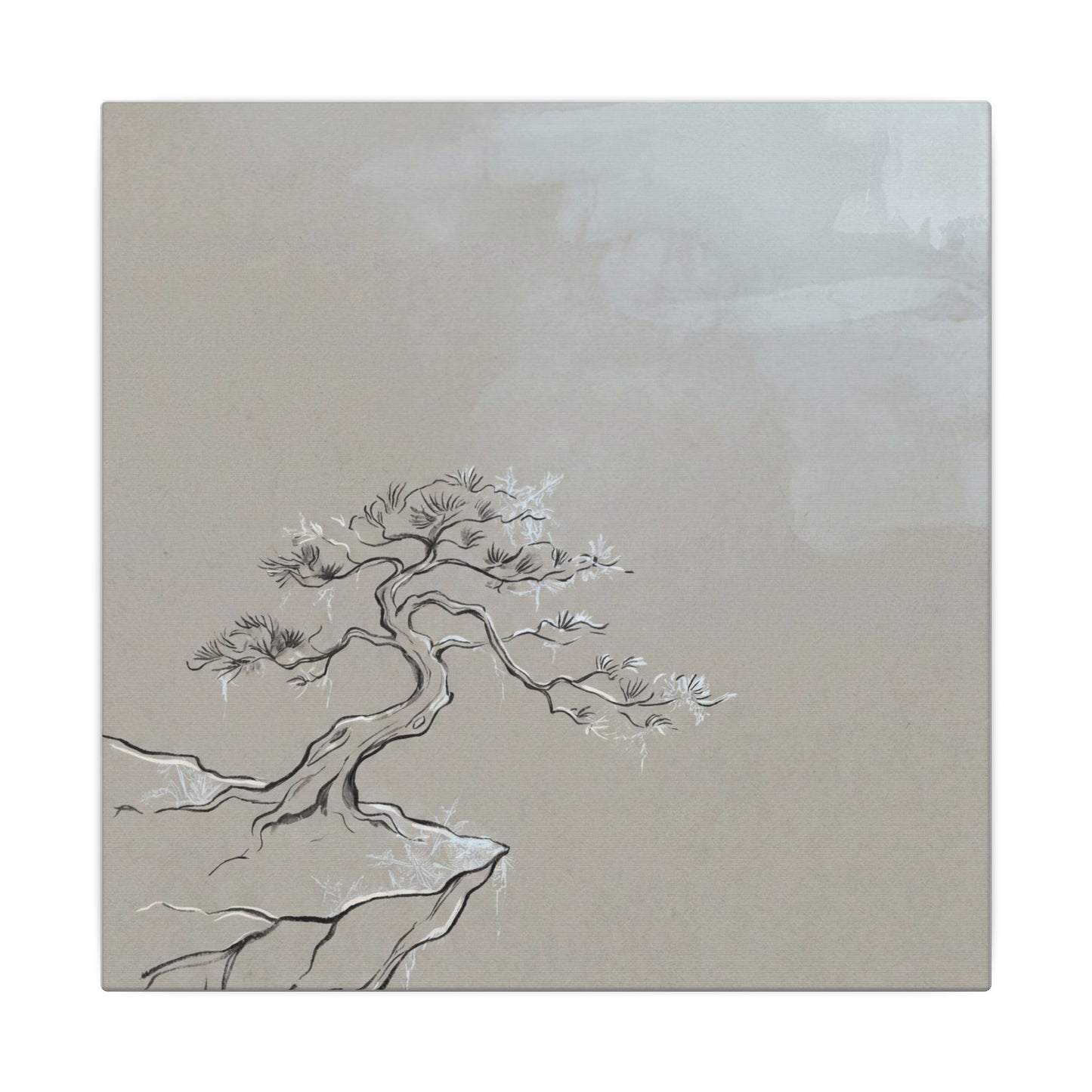 Pine Tree Minimal Line Canvas Art | Warm Japandi Art