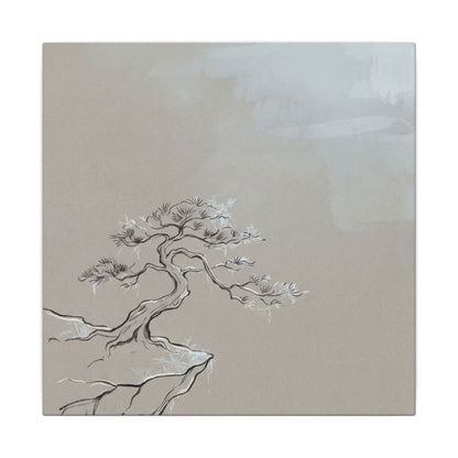 Pine Tree Minimal Line Canvas Art | Warm Japandi Art