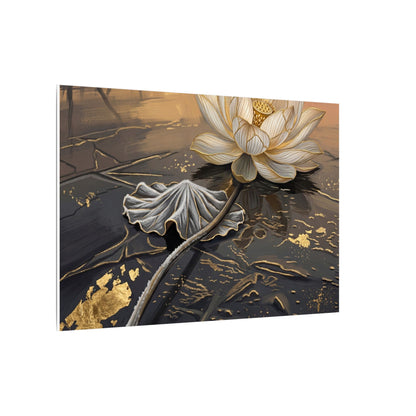 Kintsugi Lotus Flower in Golden Hour | Gold Vein Canvas Art