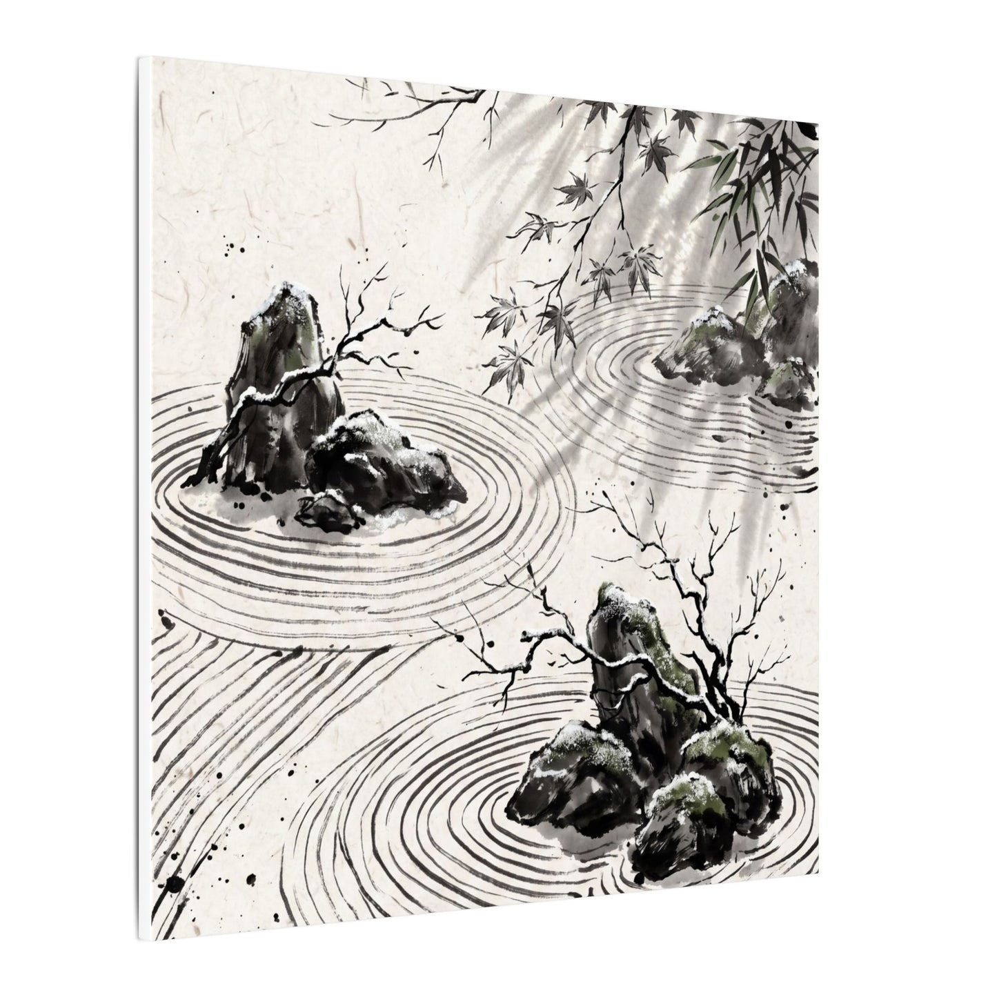 Rock Garden Canvas Art | Winter Zen Sumi E Art