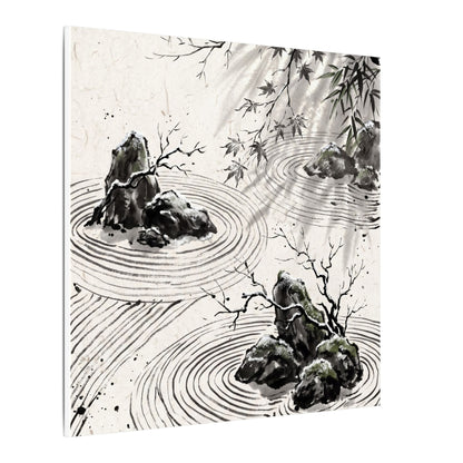 Rock Garden Canvas Art | Winter Zen Sumi E Art