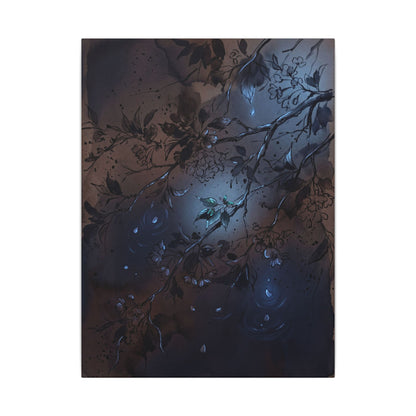 Bold Cherry Blossom Canvas Art - Charcoal Ink Dark Japandi