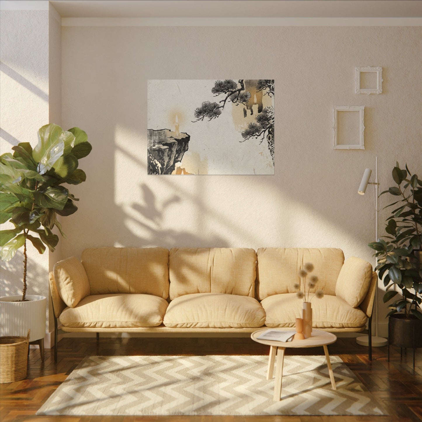 Japandi Pine Tree in Candlelight | Japanese Pattern Canvas Art
