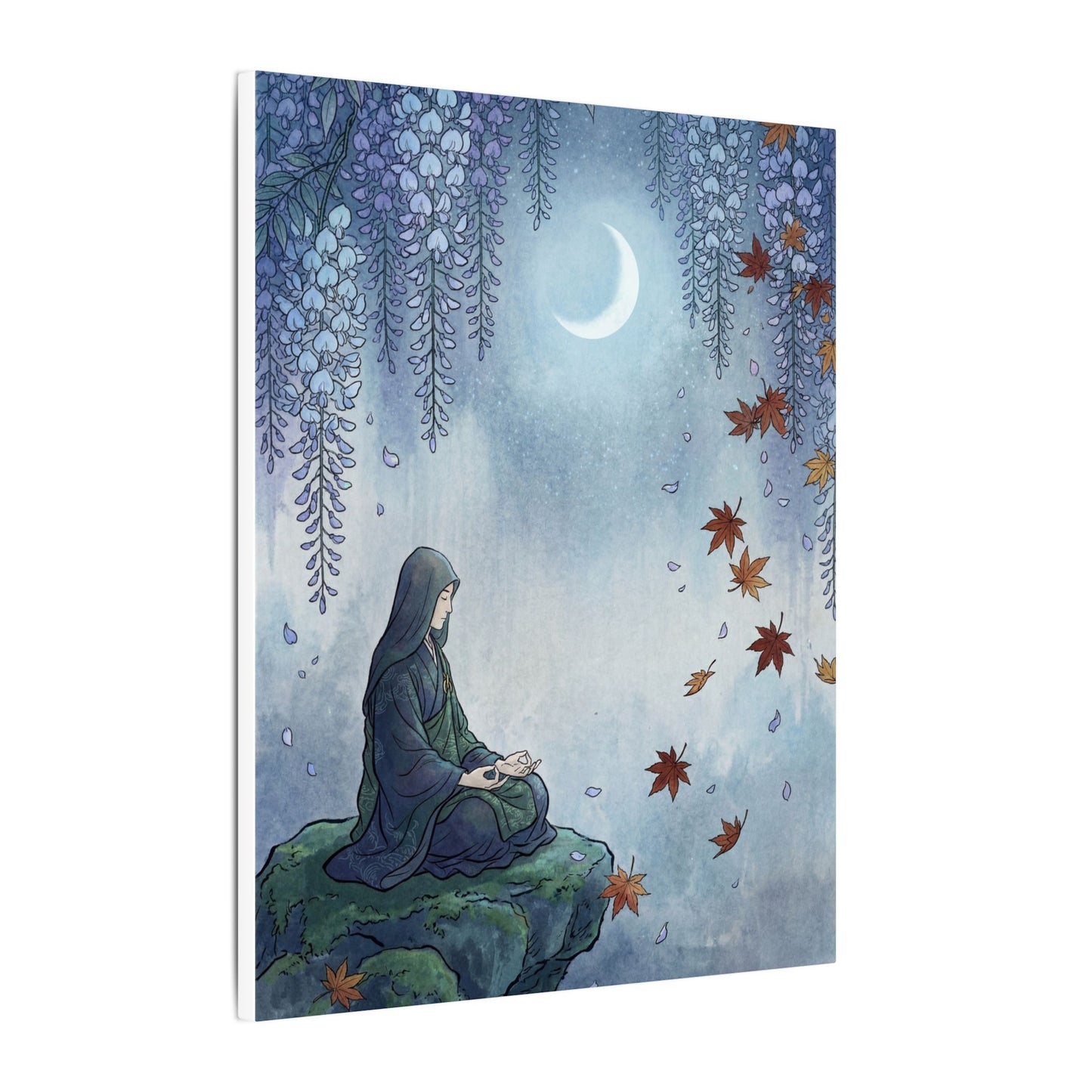 Zen Wisteria in Moonlight | Ukiyo E Inspired Canvas Art