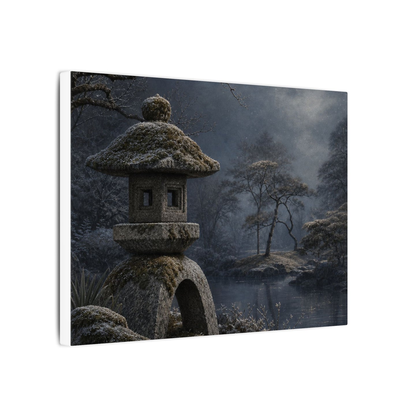 Stone Lantern Canvas Art | Winter Japandi Japanese Pattern Art