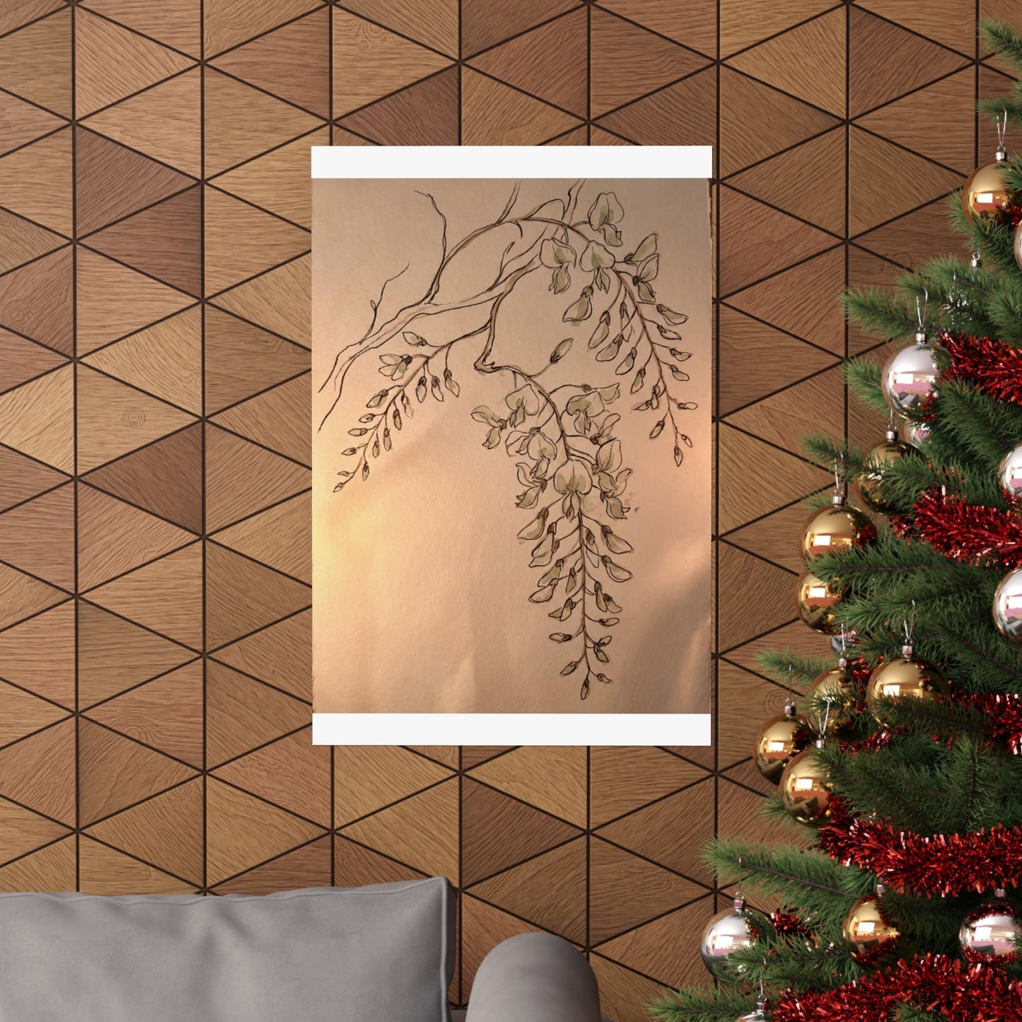 Neutral Wisteria Wall Art Print - Minimal Line Japandi