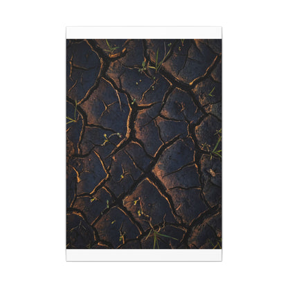 Cracked Earth Moody Minimal Canvas Art | Luxurious Dark Japandi Art