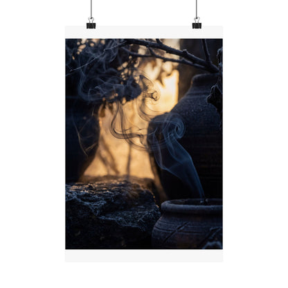 Incense Smoke Shadow Zen Wall Art Print | Sophisticated Dark Japandi Art Art Print