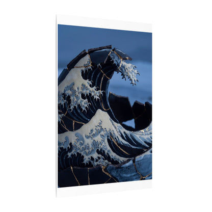 Ocean Wave Canvas Art | Winter Kintsugi Gold Repair Art