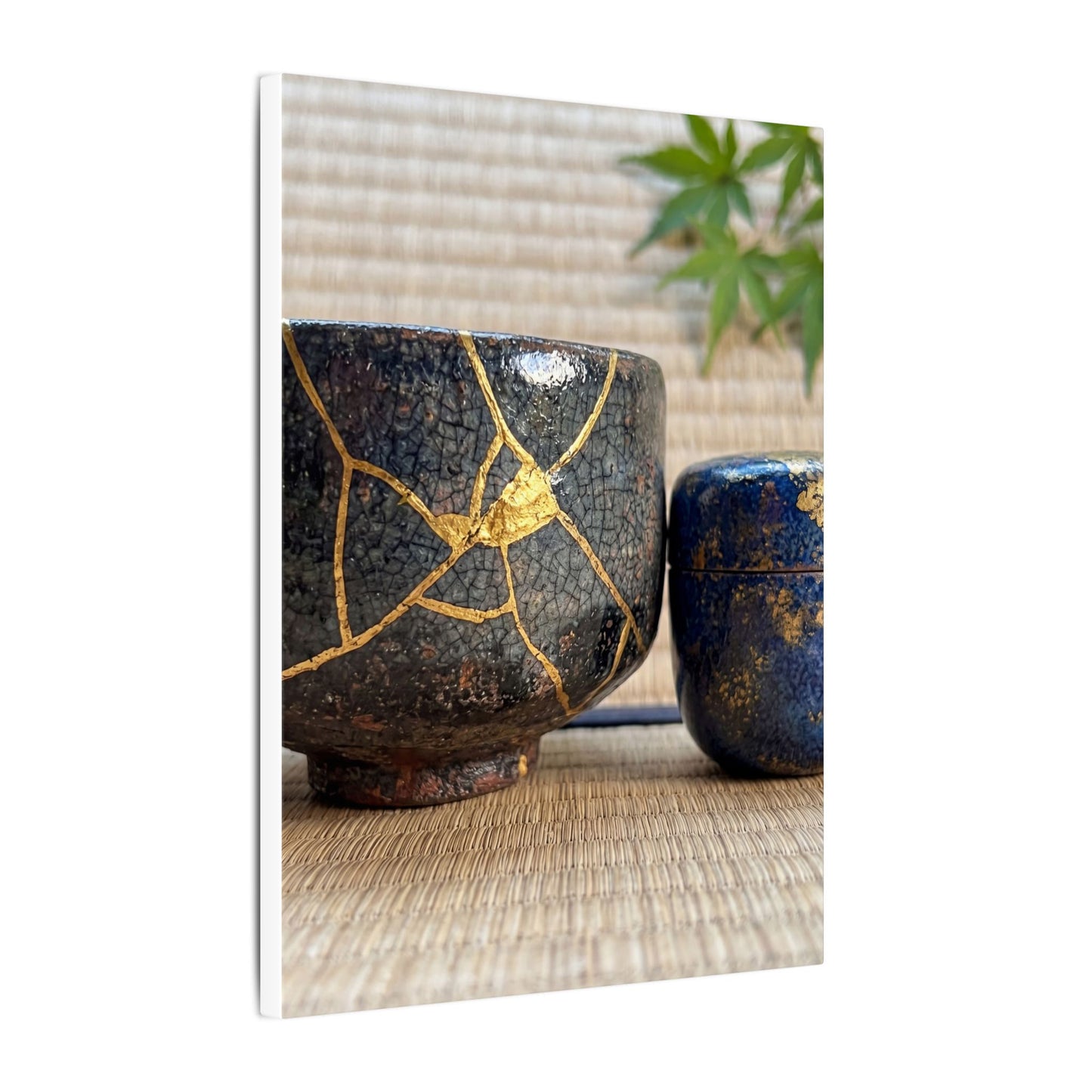 Tea Ceremony Crackle Gold Canvas Art | Philosophical Kintsugi Art