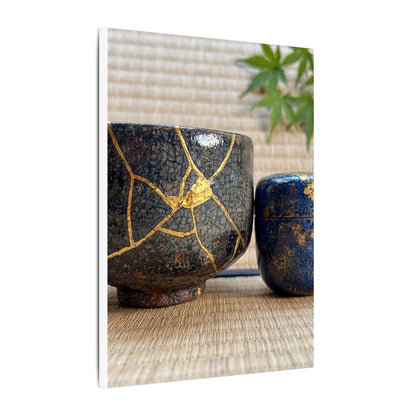 Tea Ceremony Crackle Gold Canvas Art | Philosophical Kintsugi Art