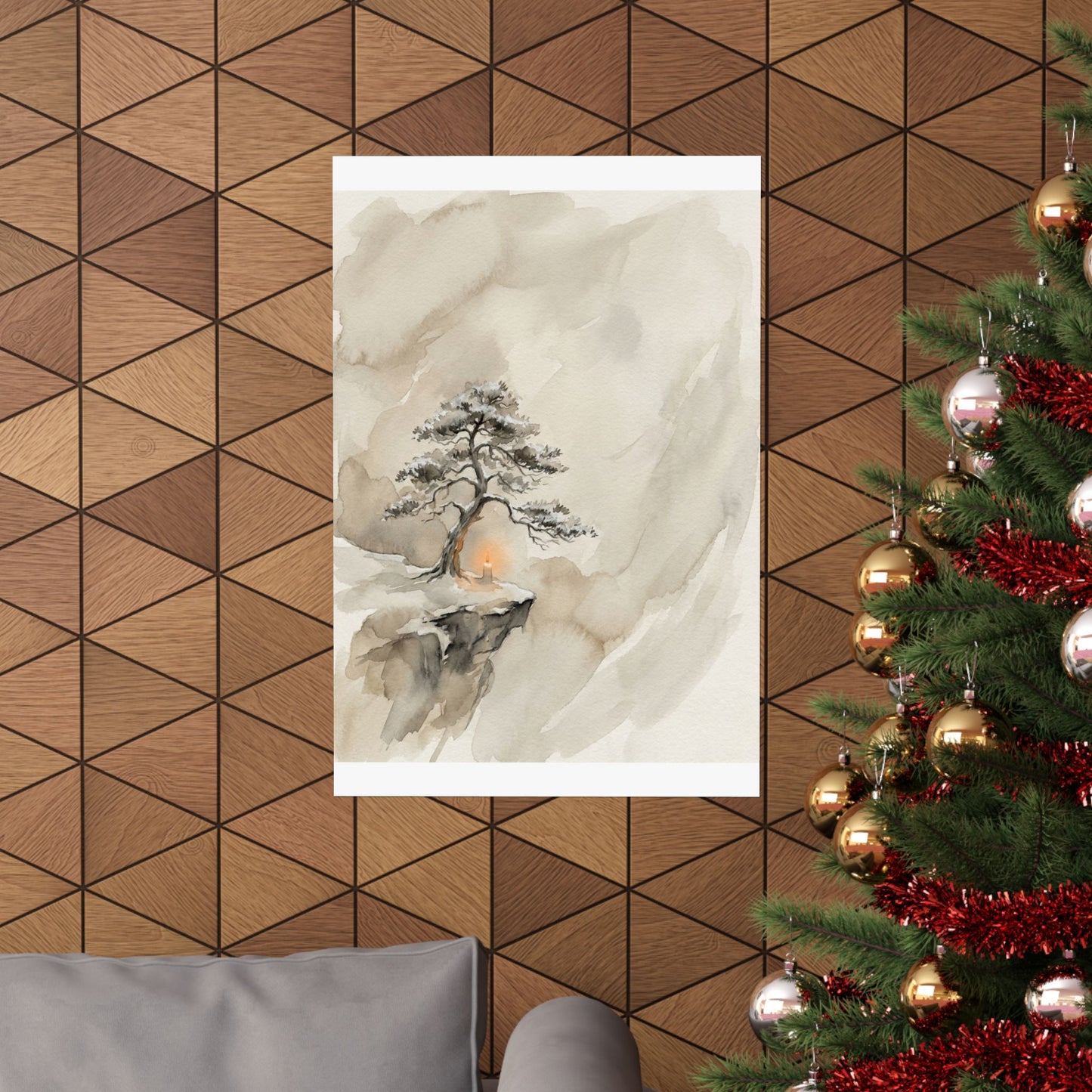 Warm Pine Tree Wall Art Print - Watercolor Japandi