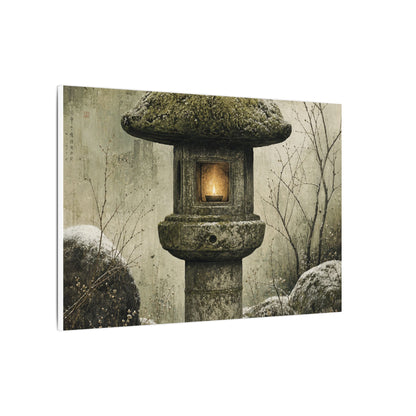 Stone Lantern Winter Canvas Art | Japandi Neutral Design
