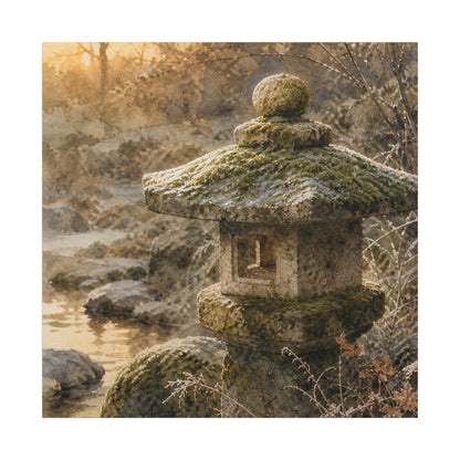 Winter Stone Lantern Watercolor Canvas Art | Earthy Decor