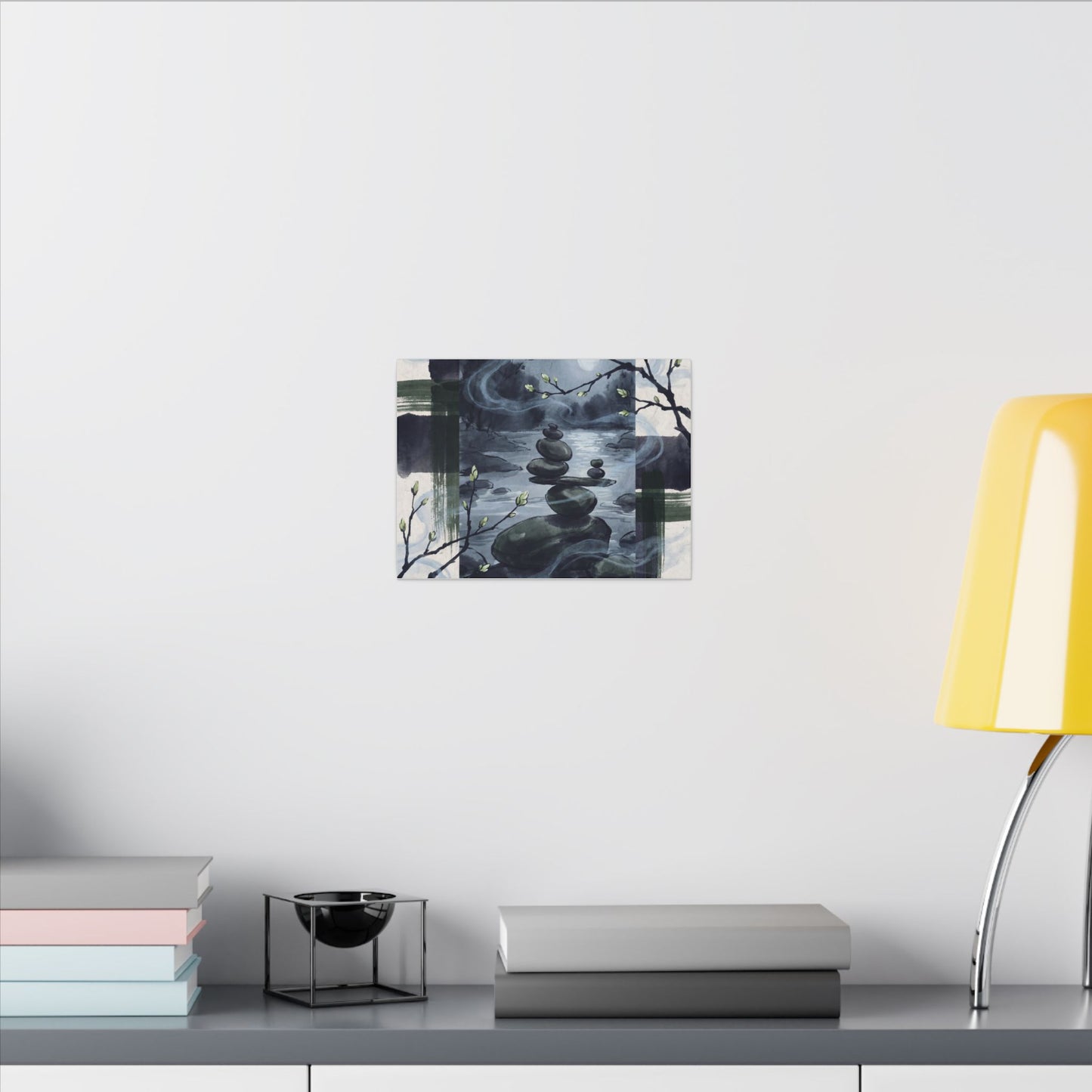Moonlight River Stones Canvas Art - Zen Shibui