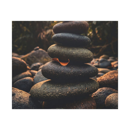 Dark Japandi River Stones in Golden Hour | Moody Minimal Canvas Art
