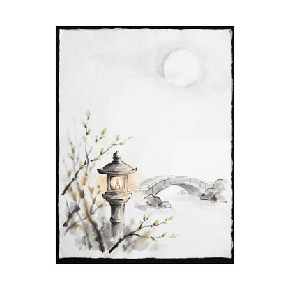 Spring Moonlit Garden Sumi E Wall Art Print | Calm Decor