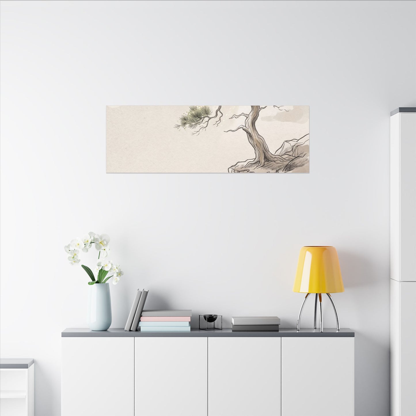 Japandi Pine Tree in Dappled | Minimal Line Canvas Art