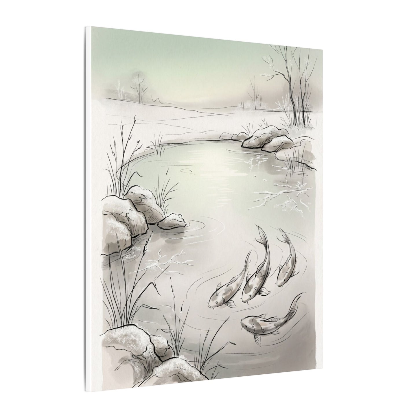 Koi Pond Minimal Line Canvas Art | Cozy Japandi Art