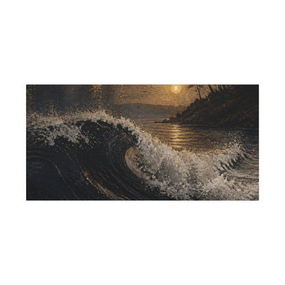 Ocean Wave Dark Texture Canvas Art | Bold Dark Japandi Art
