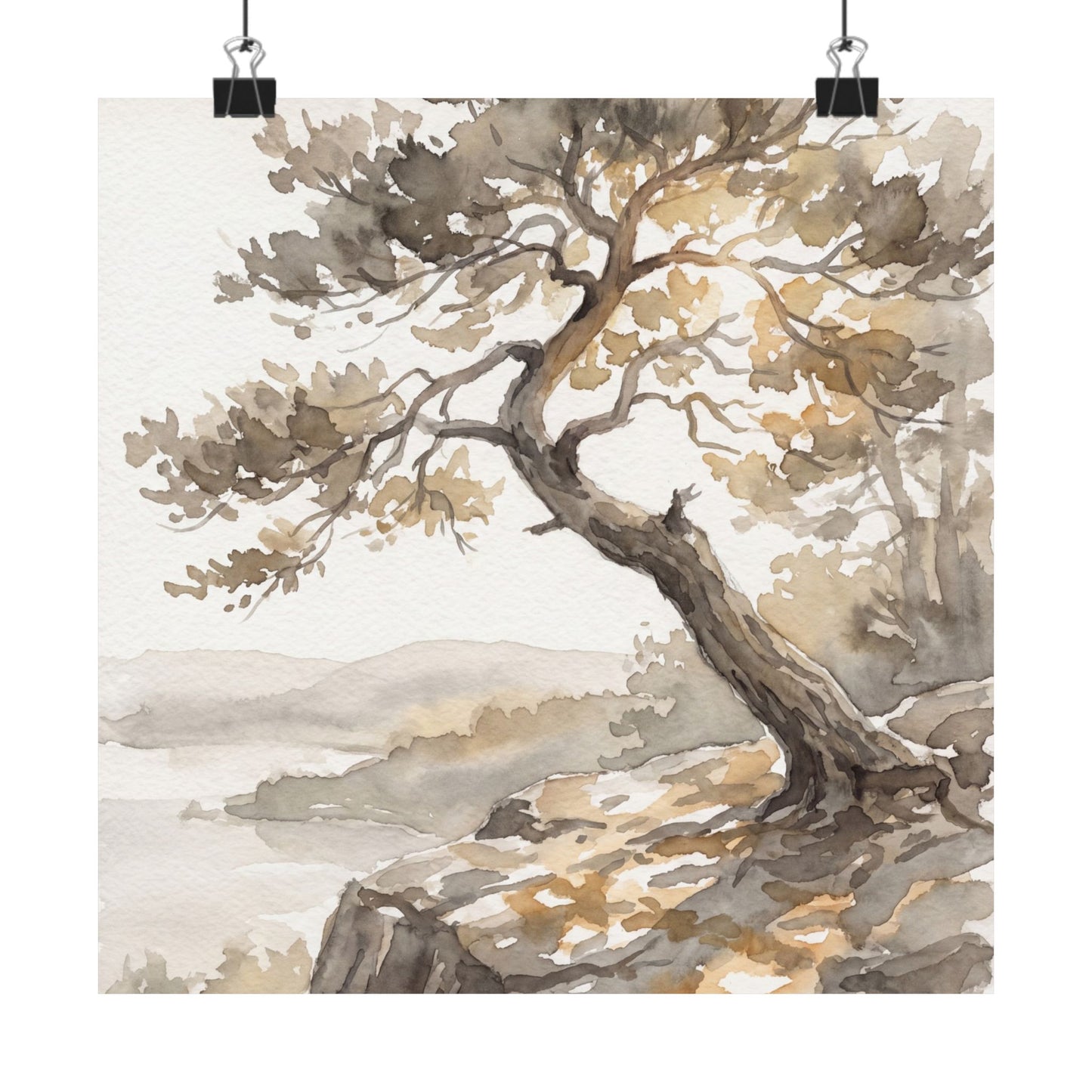 Mono No Aware Pine Tree Wall Art Print - Japandi Watercolor Art Print