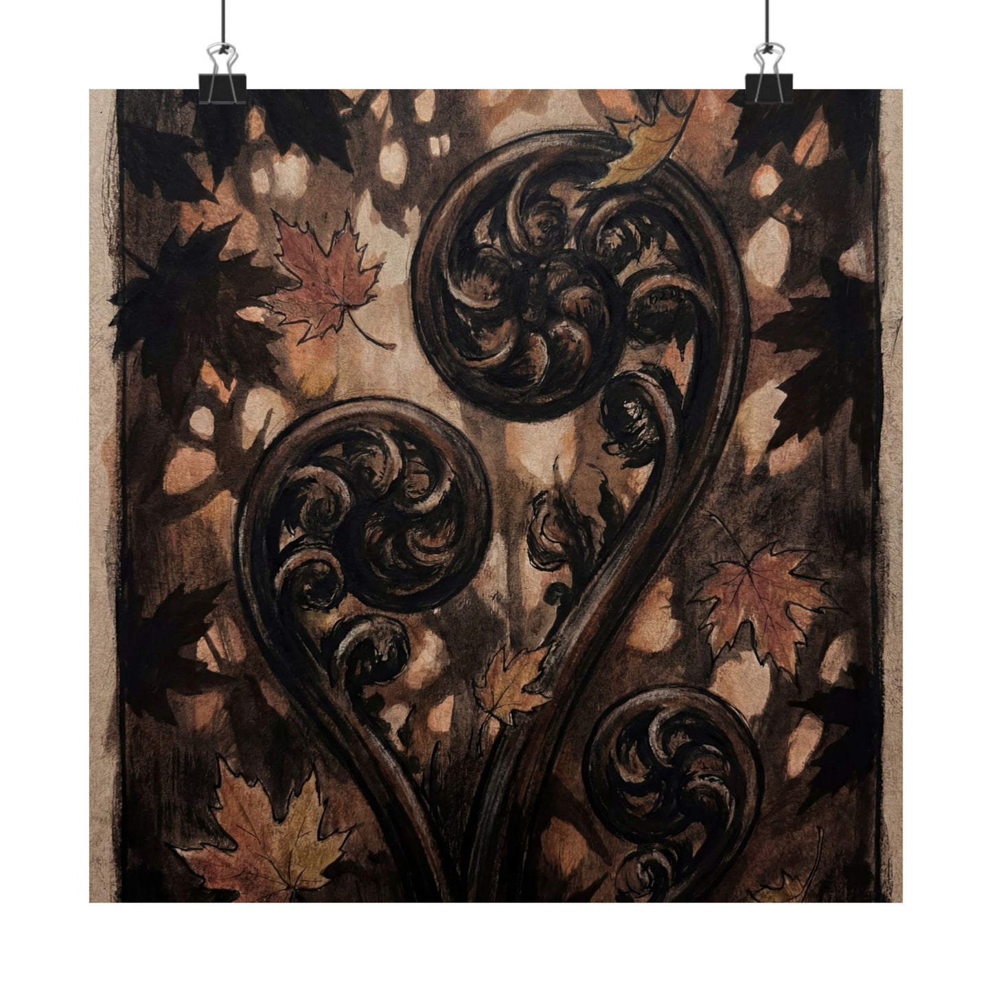 Fern Unfurling Autumn Wall Art Print | Dark Japandi Sophisticated Design Art Print