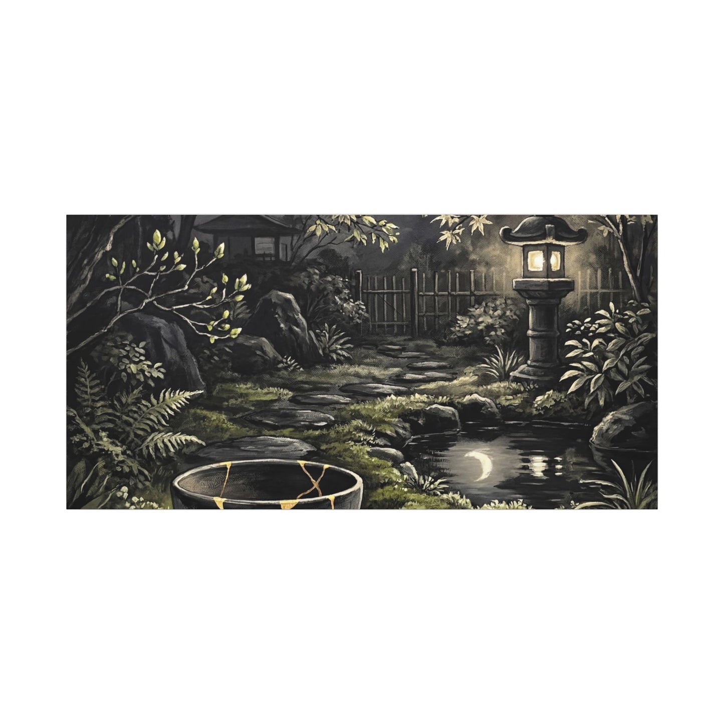 Kintsugi Moonlit Garden in Dappled | Gold Repair Canvas Art