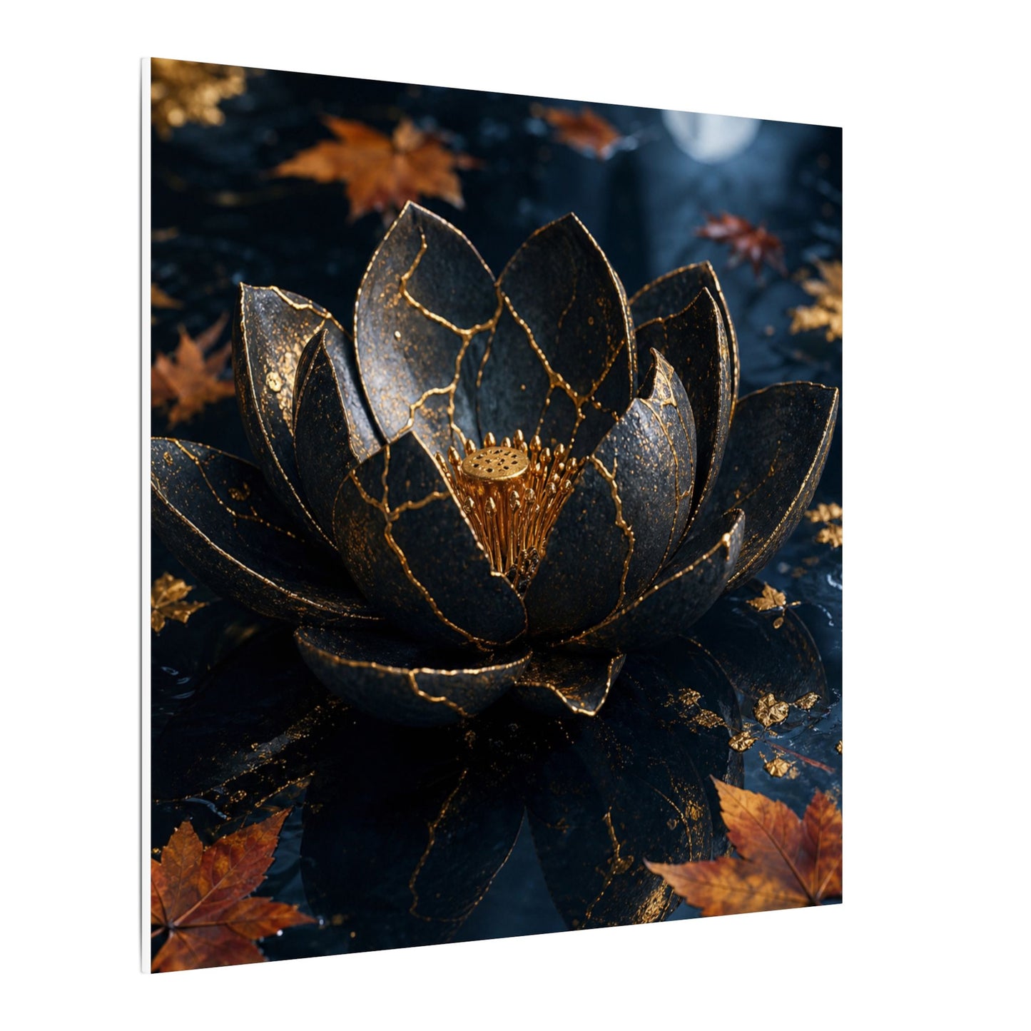 Moonlight Lotus Flower Canvas Art - Kintsugi Fukinsei