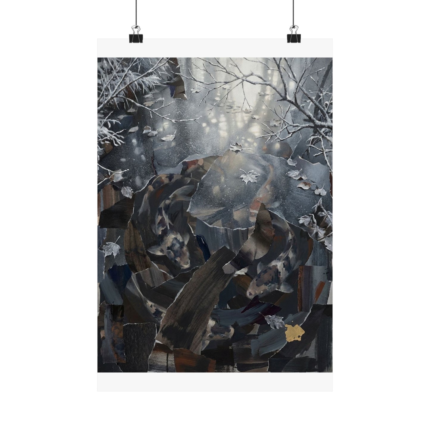 Koi Pond Wall Art Print | Winter Dark Japandi Shadow Zen Art