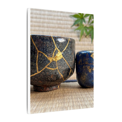 Tea Ceremony Crackle Gold Canvas Art | Philosophical Kintsugi Art