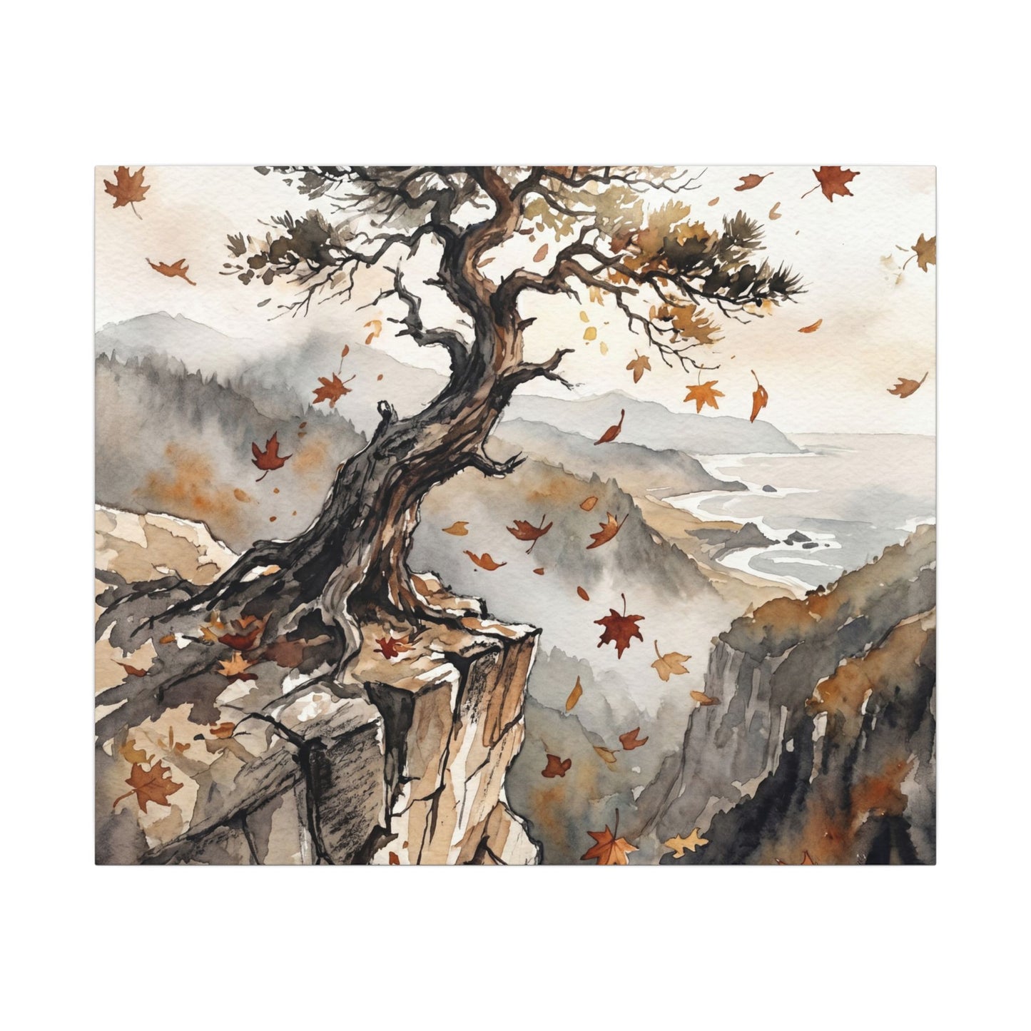 Autumn Pine Tree Watercolor Canvas Art | Warm Decor