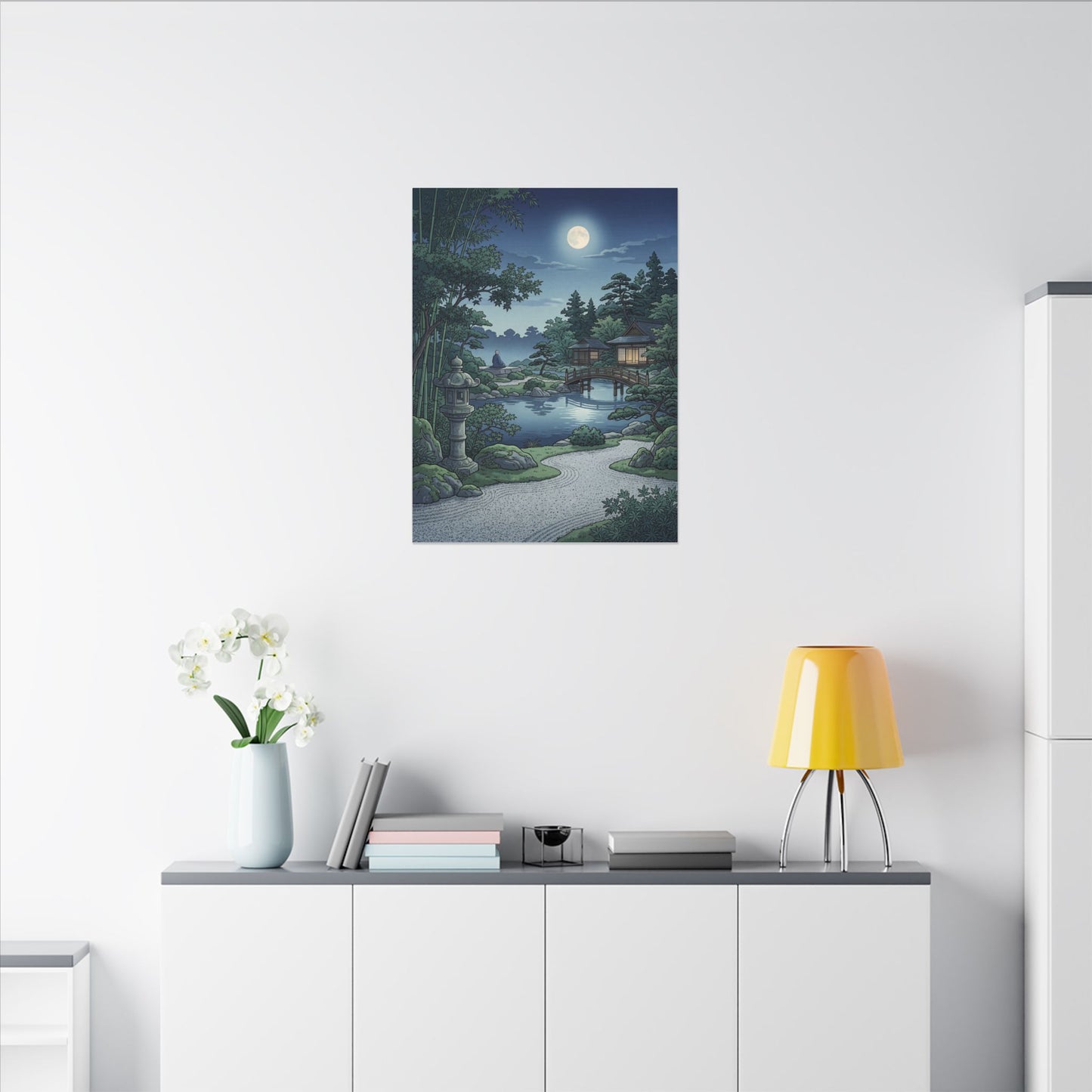 Summer Moonlit Garden Ukiyo E Inspired Canvas Art | Serene Decor