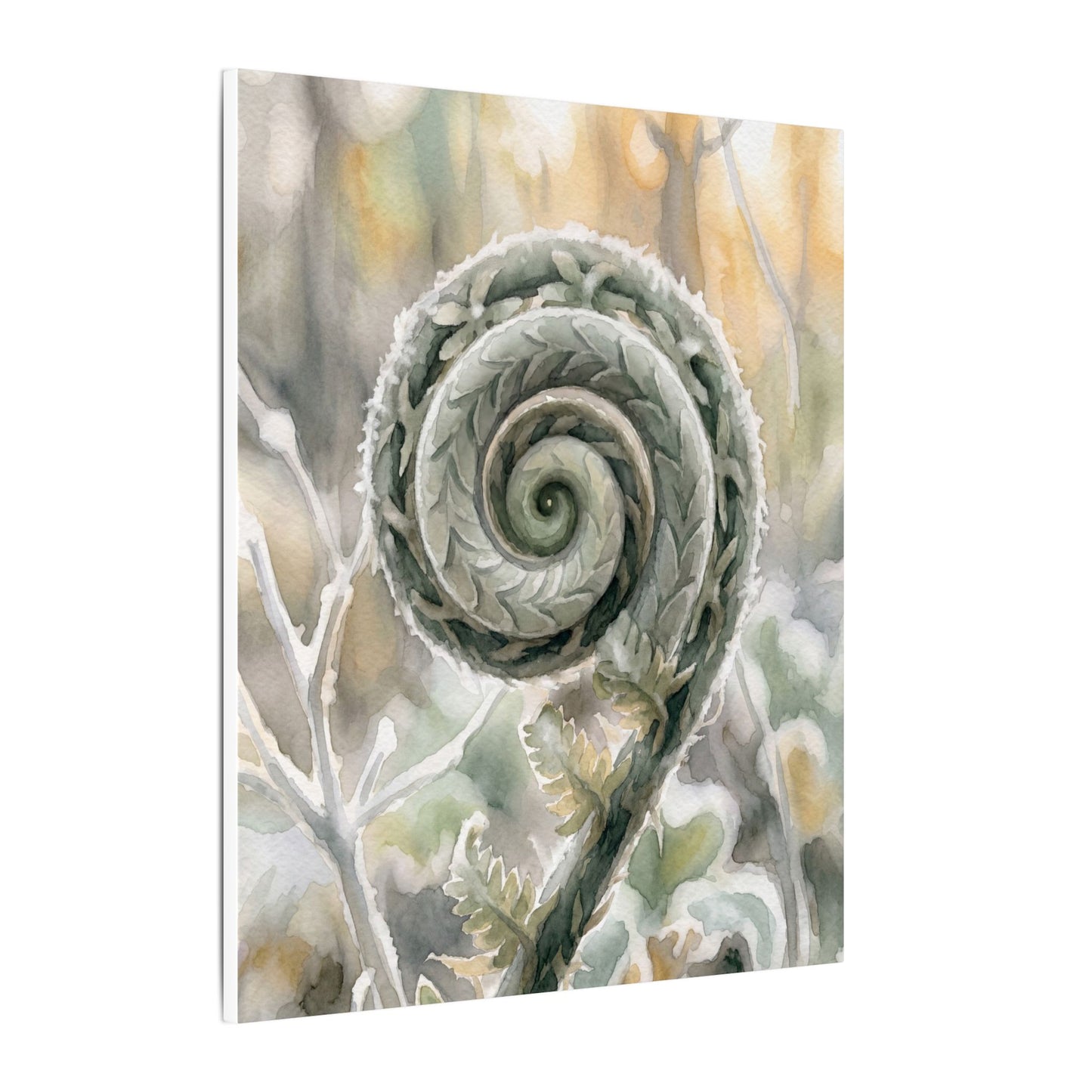 Winter Fern Unfurling Watercolor Canvas Art | Cozy Decor