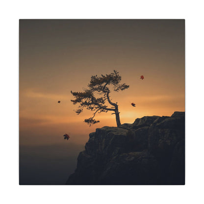 Dark Japandi Pine Tree in Golden Hour | Moody Minimal Canvas Art