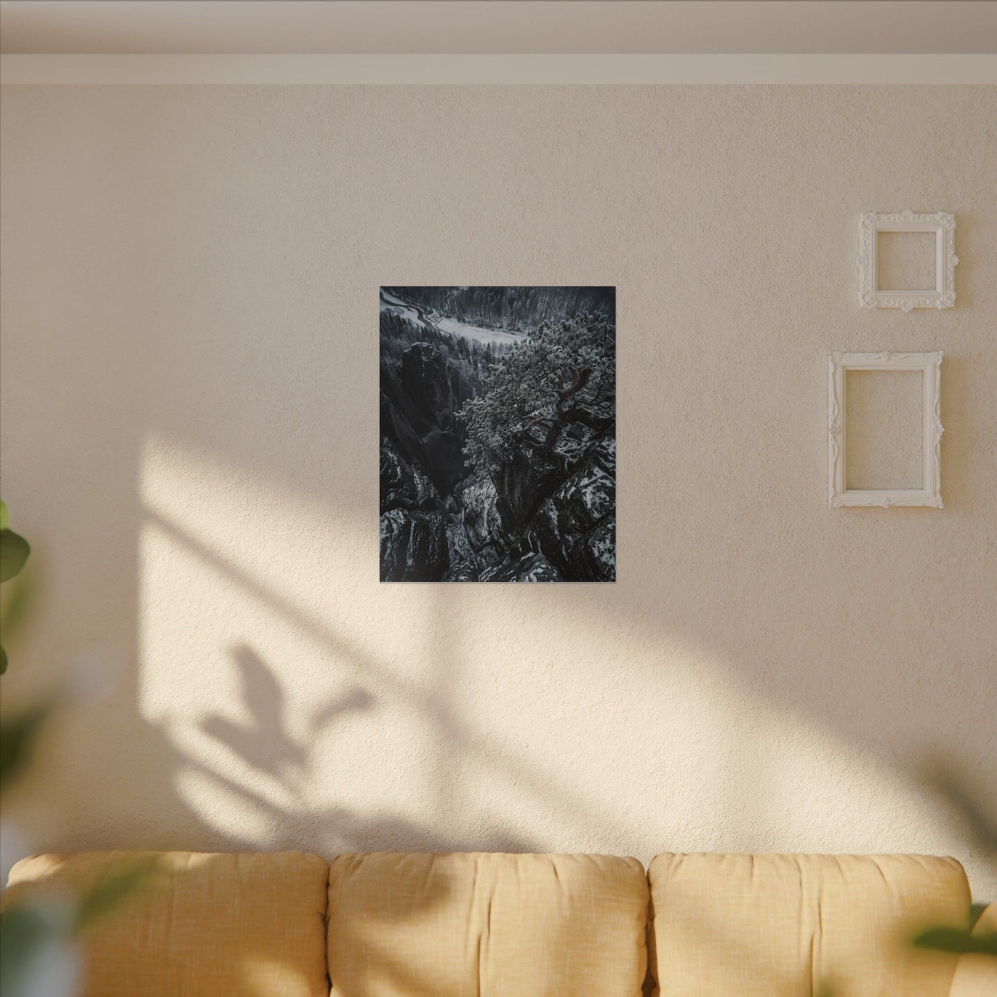 Dark Japandi Pine Tree in Dappled | Dark Texture Canvas Art