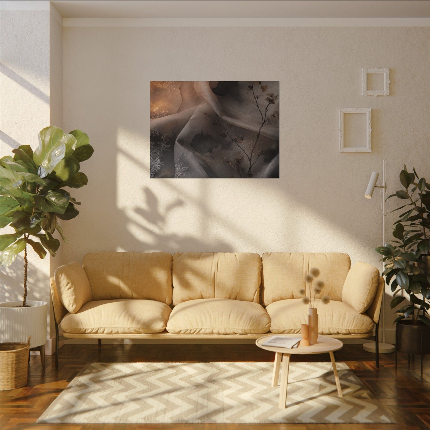 Japandi Silk Drape in Candlelight | Watercolor Canvas Art