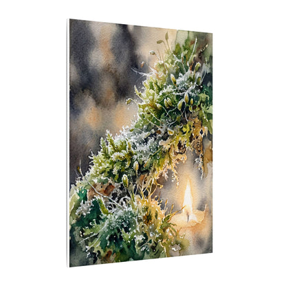 Winter Moss Close Up Watercolor Canvas Art | Neutral Decor