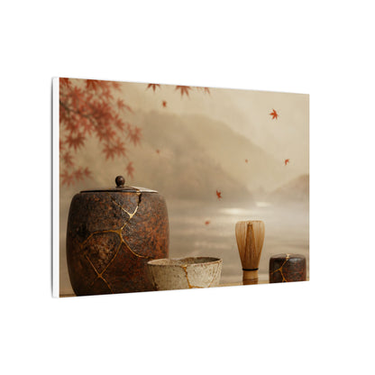 Tea Ceremony Canvas Art | Autumn Kintsugi Gold Vein Art