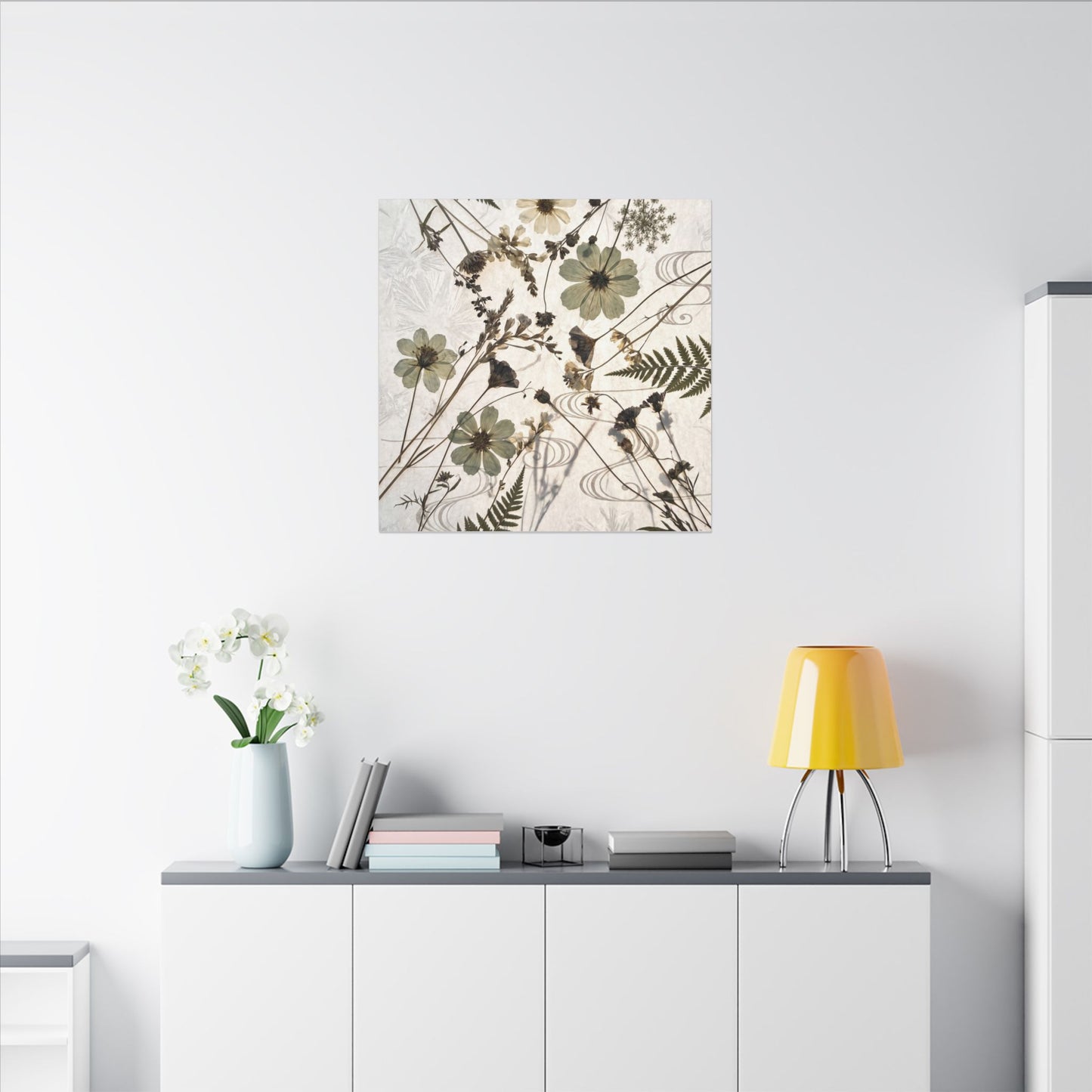 Japandi Dried Flowers in Golden Hour | Japanese Pattern Canvas Art