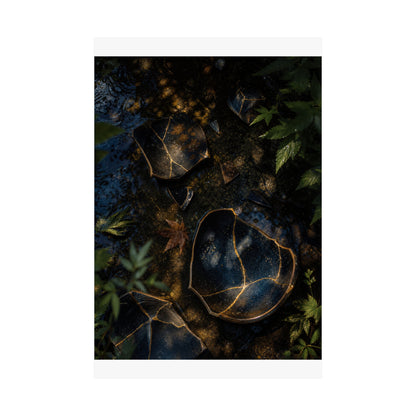 Broken Pottery Wall Art Print | Summer Dark Japandi Shadow Zen Art