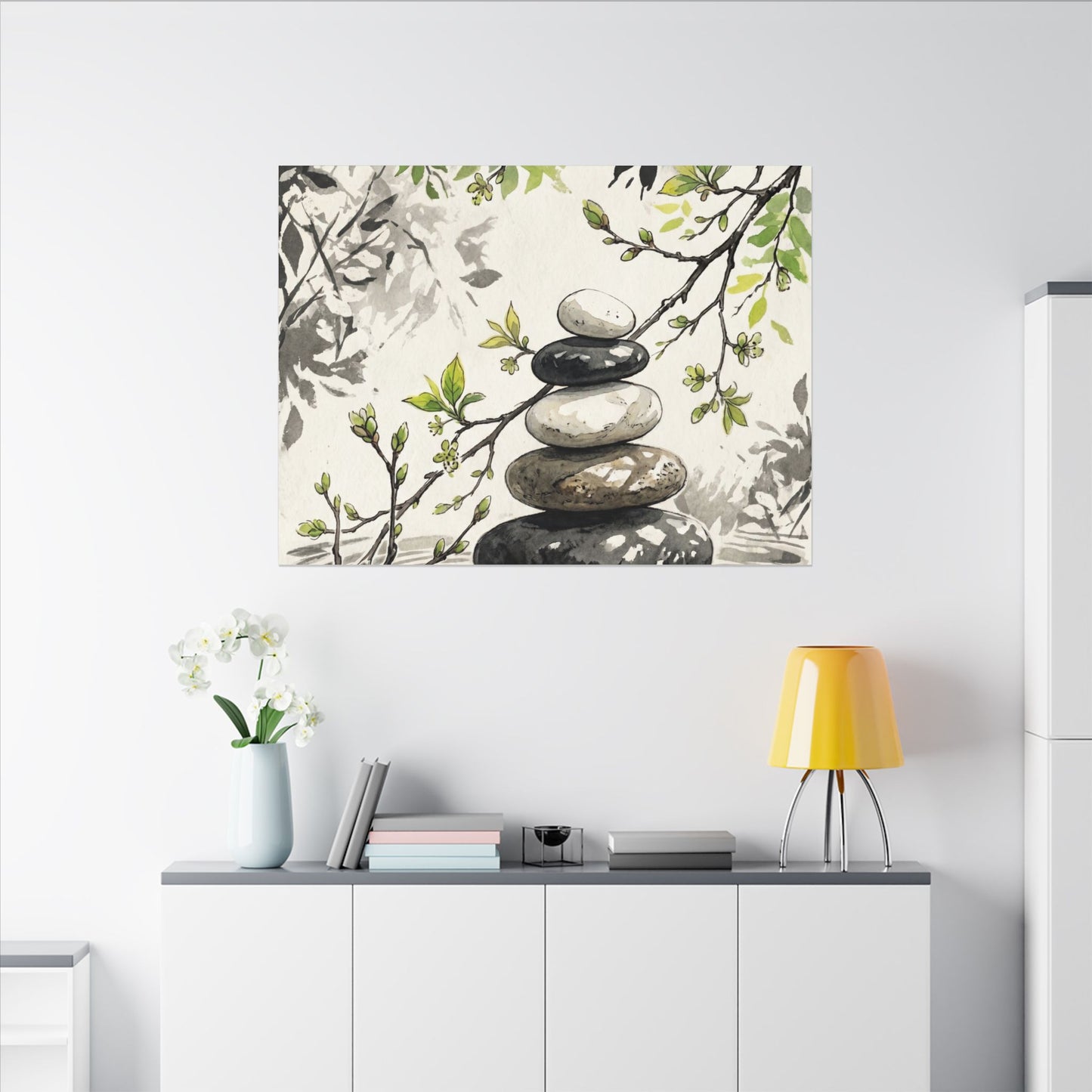 Spring River Stones Japanese Pattern Canvas Art | Elegant Decor