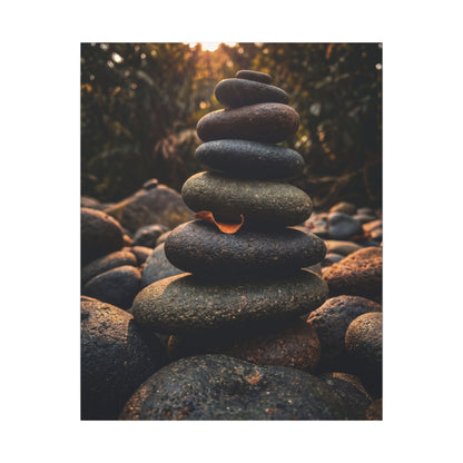 Dark Japandi River Stones in Golden Hour | Moody Minimal Canvas Art