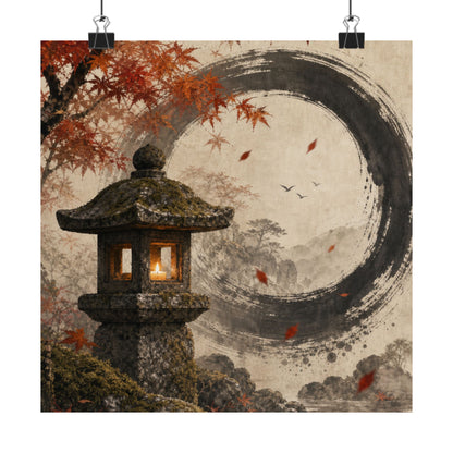 Autumn Stone Lantern Enso Wall Art Print | Serene Decor