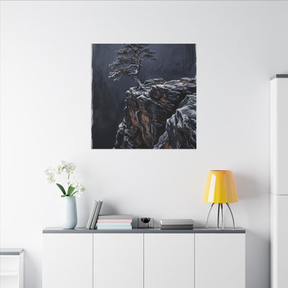 Dark Japandi Pine Tree in Dawn | Dark Texture Canvas Art