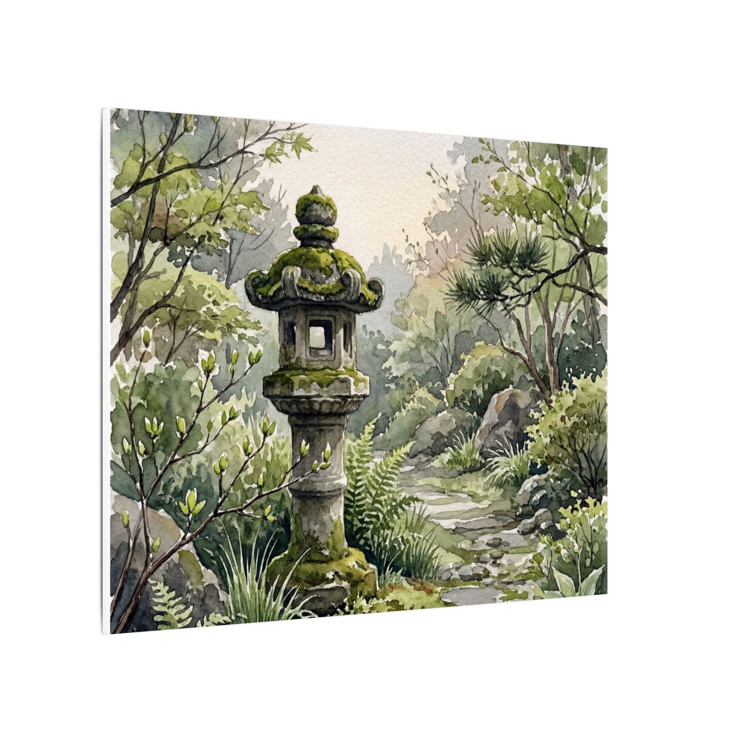 Neutral Stone Lantern Canvas Art - Watercolor Japandi