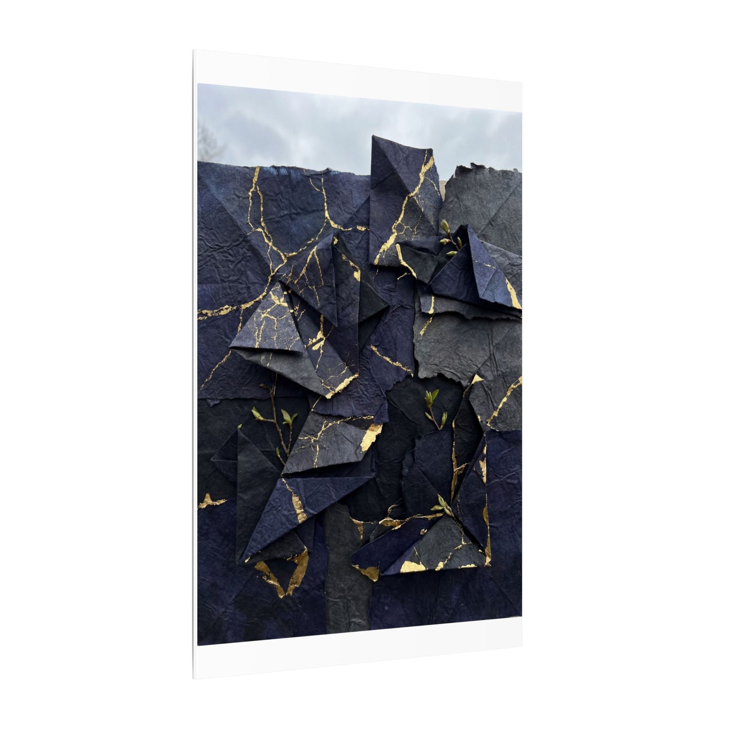 Beautiful Paper Fold Canvas Art - Crackle Gold Kintsugi